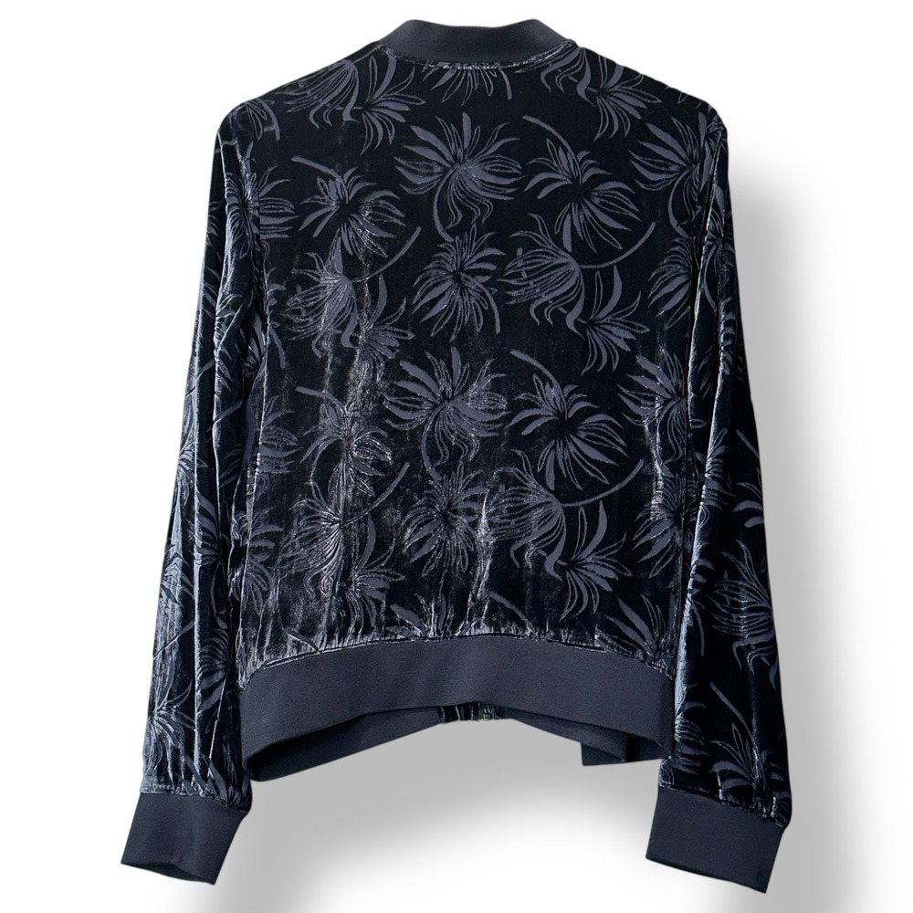 Chelsea 28 Olivia Palermo Velvet Silk Floral Bomber Jacket Black L Grunge Rocker - Picture 3 of 8